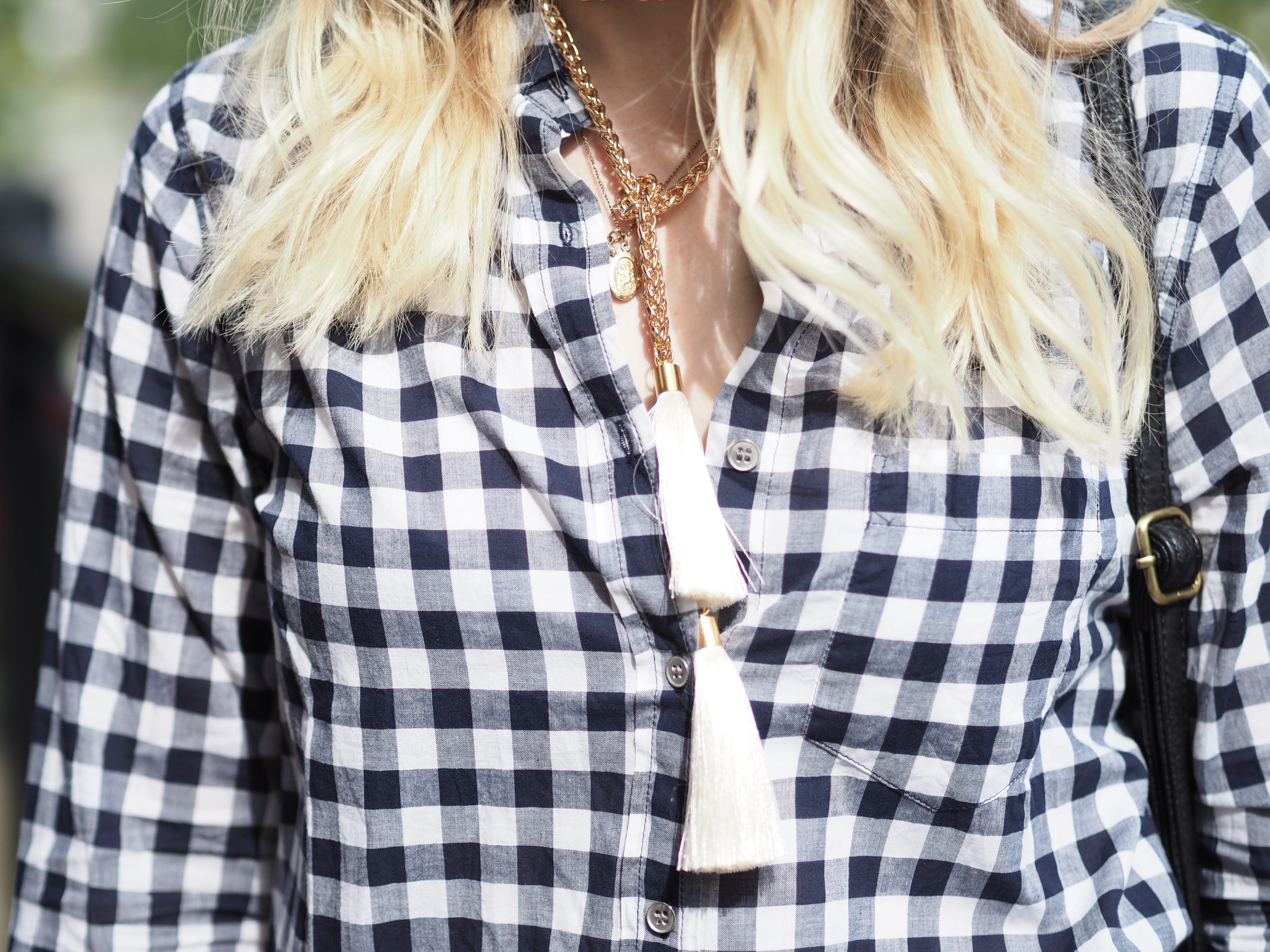J Crew Gingham Button Up - Strung in Gold