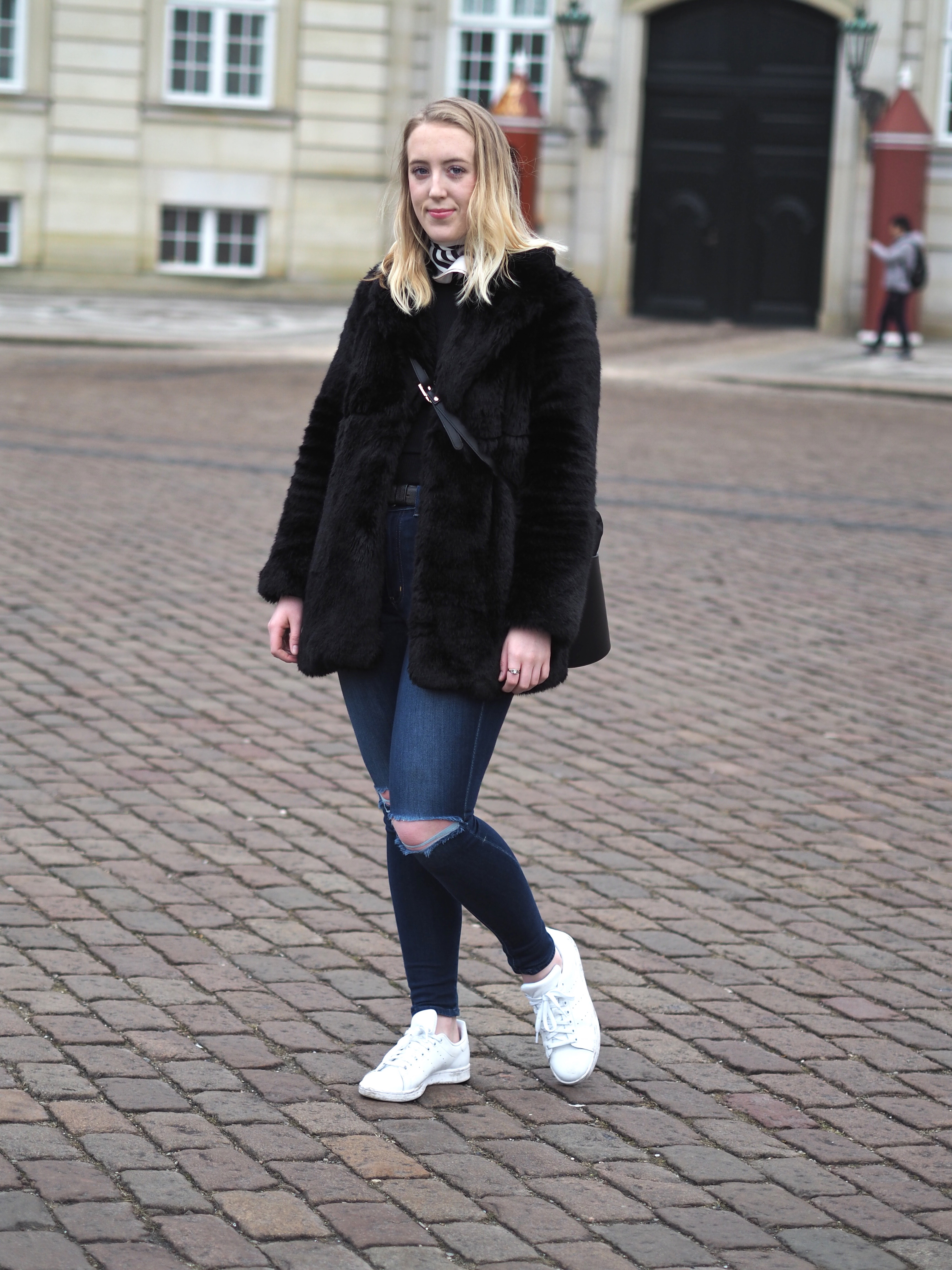 Sightseeing in Copenhagen - Strungingold {Zara Coat, Aritzia Scarf, American Eagle Jeans, Adidas Shoes, Camelia Roma Bag}