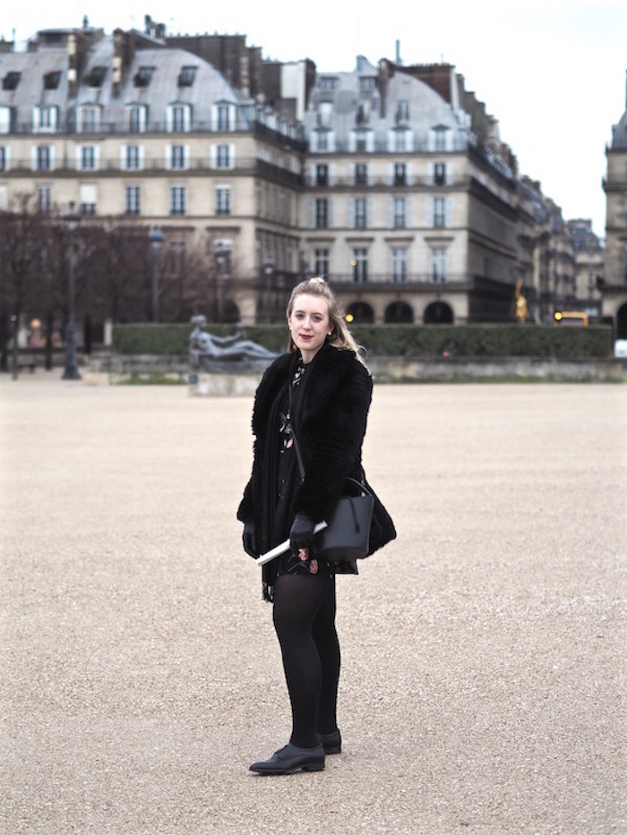 Perfect Parisian Dress - Strungingold {ASOS ruffled dress, Joe Fresh tights, Smashbox liquid lipstick, Zara Fur Coat}