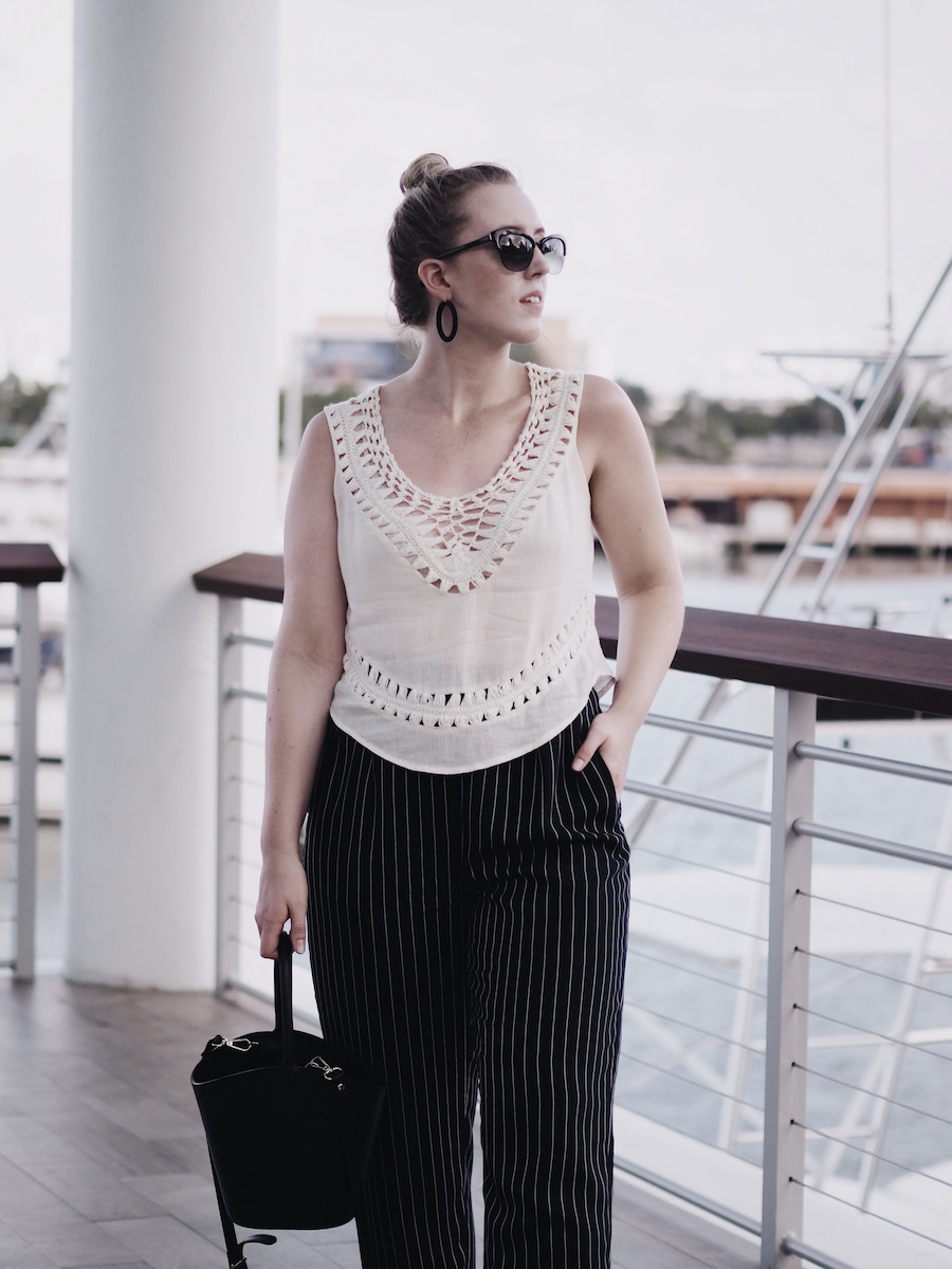 Visit Florida usa vacation ocean boat ride aritzia striped pants style