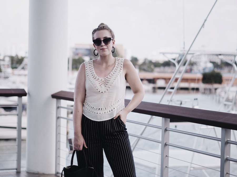 Visit Florida usa vacation ocean boat ride aritzia striped pants style