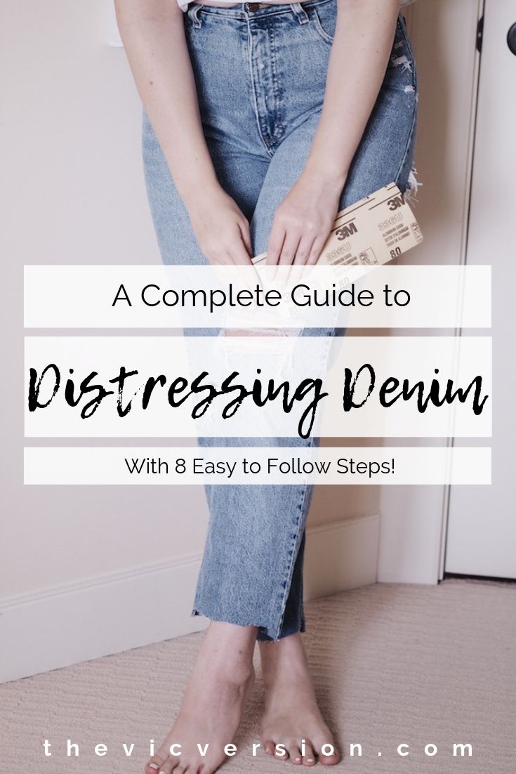 how to distress denim, how to make ripped jeans, distressed denim DIY, ripping thrifted jeans, 8 steps to distressing jeans