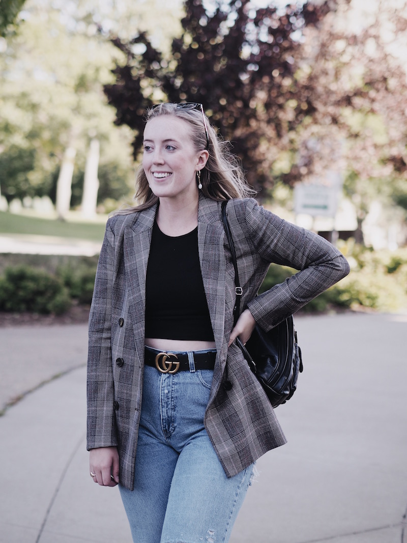 how to wear a plaid blazer, the best pieces from h&m, h&m finds, how to wear ripped denim, easy fall style, end of summer outfit