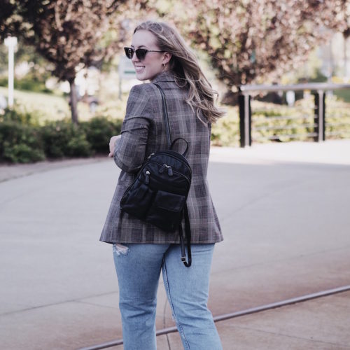 hm style, h&m plaid blazer, thrifted distressed denim, easy fall outfit, look back over the year